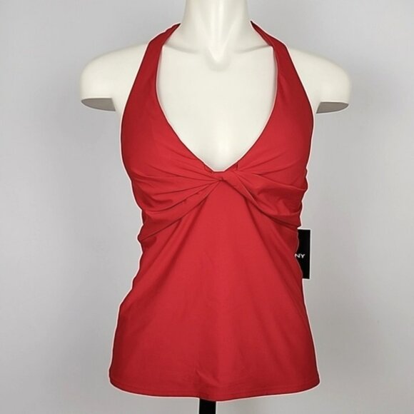 Dkny Other - DKNY Women's Red Halter Tankini Top V Neck Padded Cups 4-Way Stretch Sz M